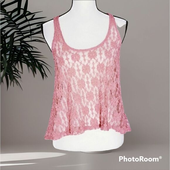 5/$20 Pink sheer lace tank top - Picture 1 of 4